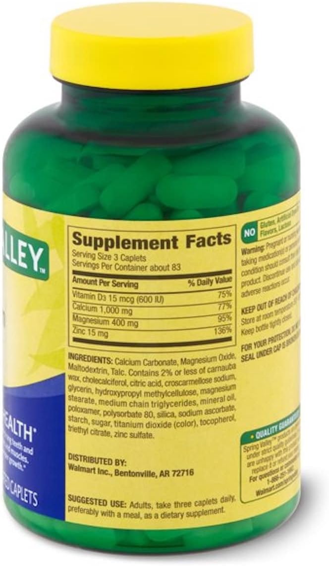 Spring Valley - Calcium Magnesium and Zinc, Plus Vitamin D3, 250 Coated Caplets - Image 2